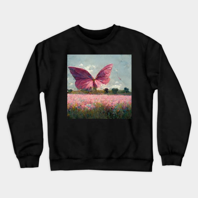 Pink Butterfly with Flowers Crewneck Sweatshirt by DarkAgeArt